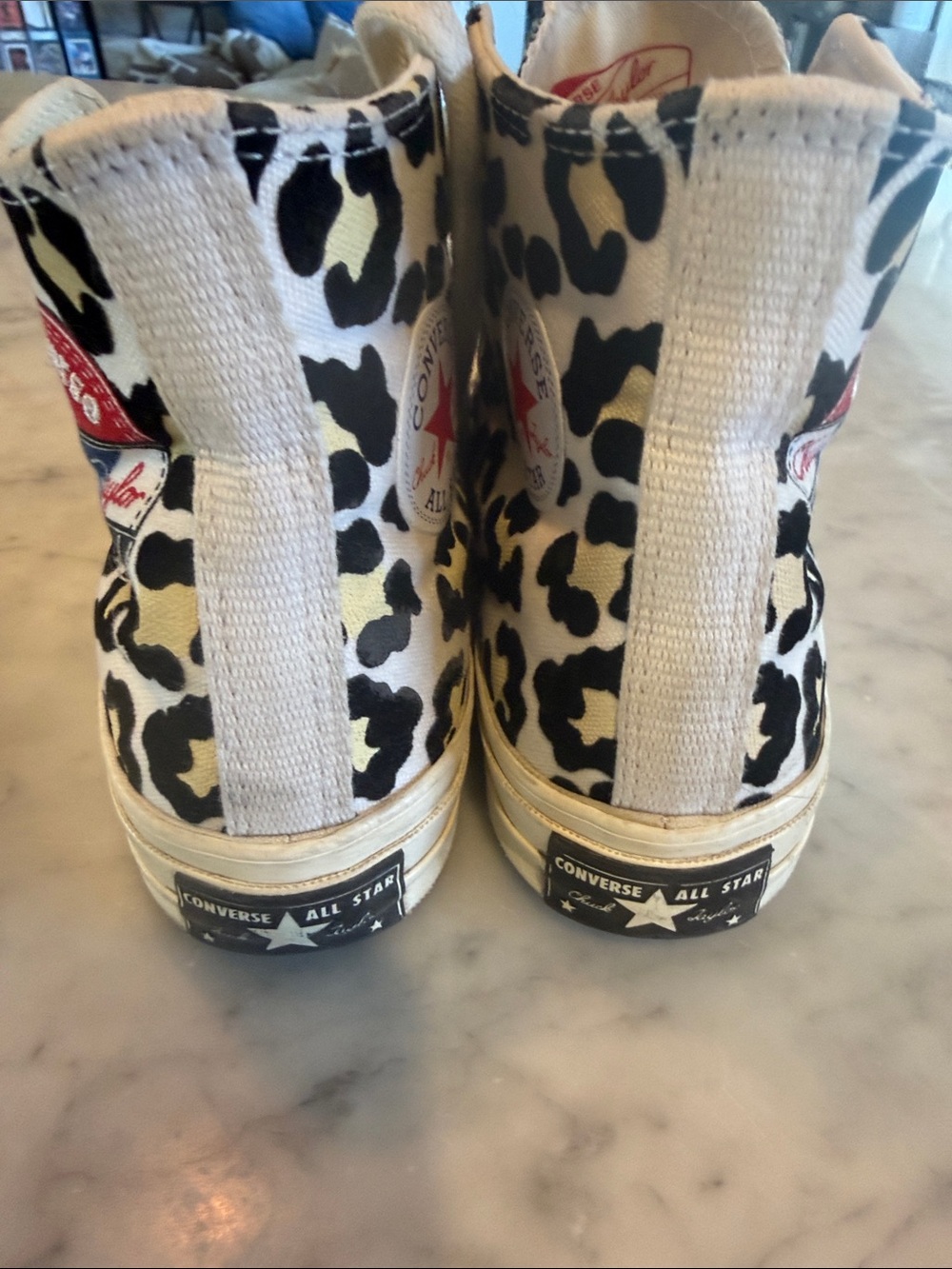 Converse Black and White Leopard Print High-Top Sneakers - Picture 3 of 4